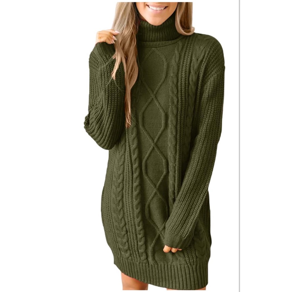 For G and PL Women Cable Knit Turtleneck Sweater Dress Sz M